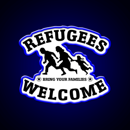 Refugees Welcome Peace Love Fluchtling Welcome Led Neon Sign Open Sign Rgb Color - Shineneon