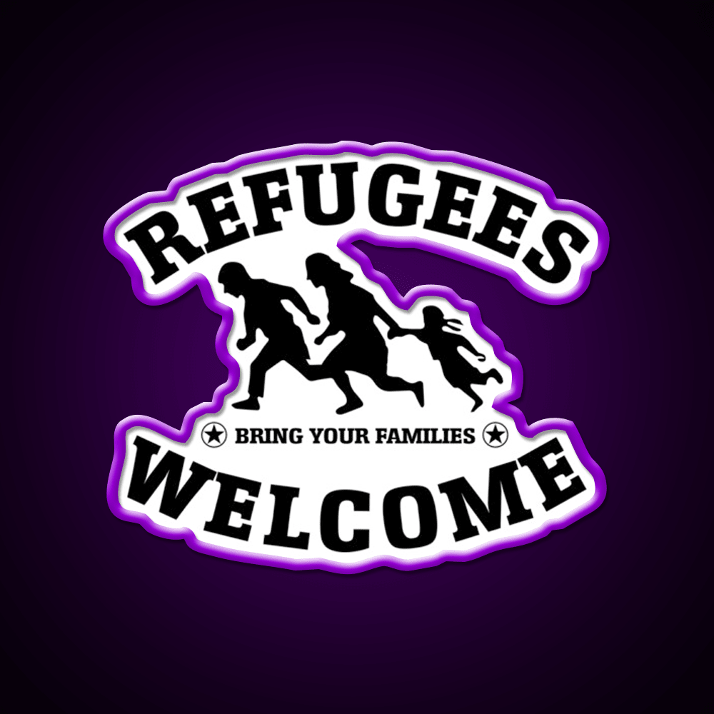 Refugees Welcome Peace Love Fluchtling Welcome Led Neon Sign Open Sign Rgb Color - Shineneon