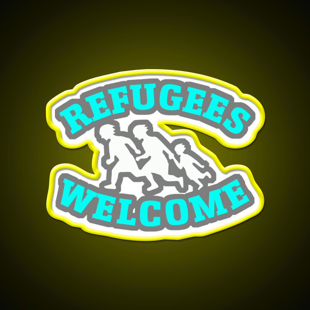 Refugees Welcome Welcome Led Neon Sign Open Sign Rgb Color - Custom LED neon sign front view