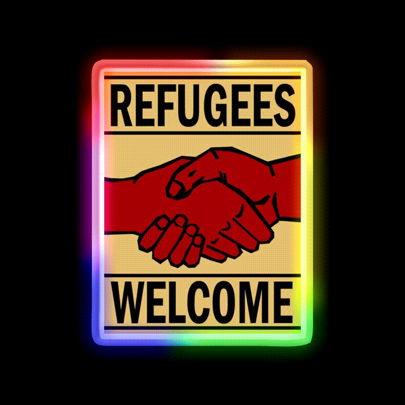 Refugees Welcome Welcome Led Neon Sign Open Sign Wall Art Rgb Color - LED neon sign close-up detail