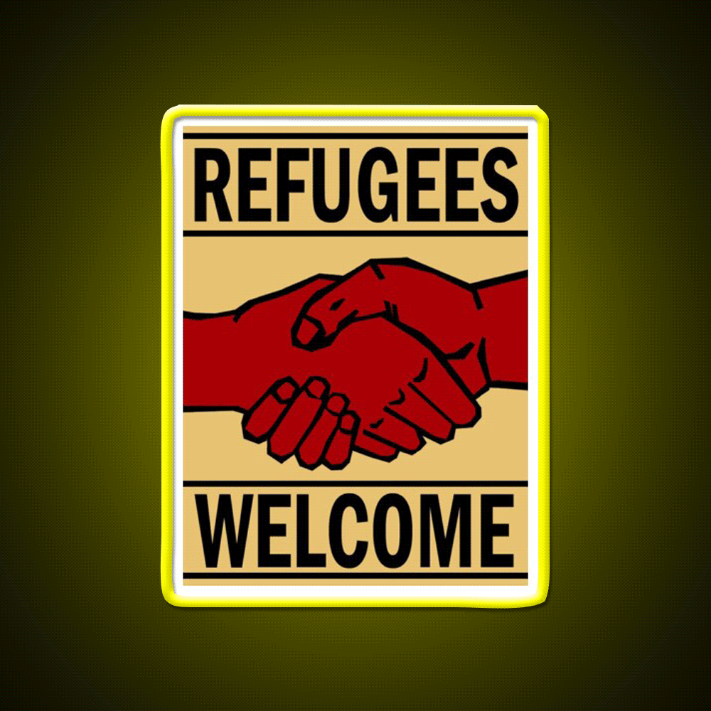 Refugees Welcome Welcome Led Neon Sign Open Sign Wall Art Rgb Color - Custom LED neon sign front view