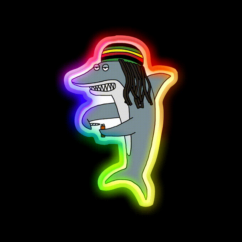 Reggae Shark Funny Dreadlock Rasta Hemp Inspired Green Leaf Led Neon Sign Rgb Color - LED neon sign close-up detail