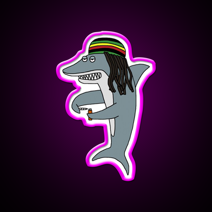 Reggae Shark Funny Dreadlock Rasta Hemp Inspired Green Leaf Led Neon Sign Rgb Color - Neon sign mounted on wall in room