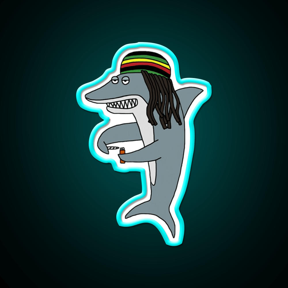 Reggae Shark Funny Dreadlock Rasta Hemp Inspired Green Leaf Led Neon Sign Rgb Color - Shineneon
