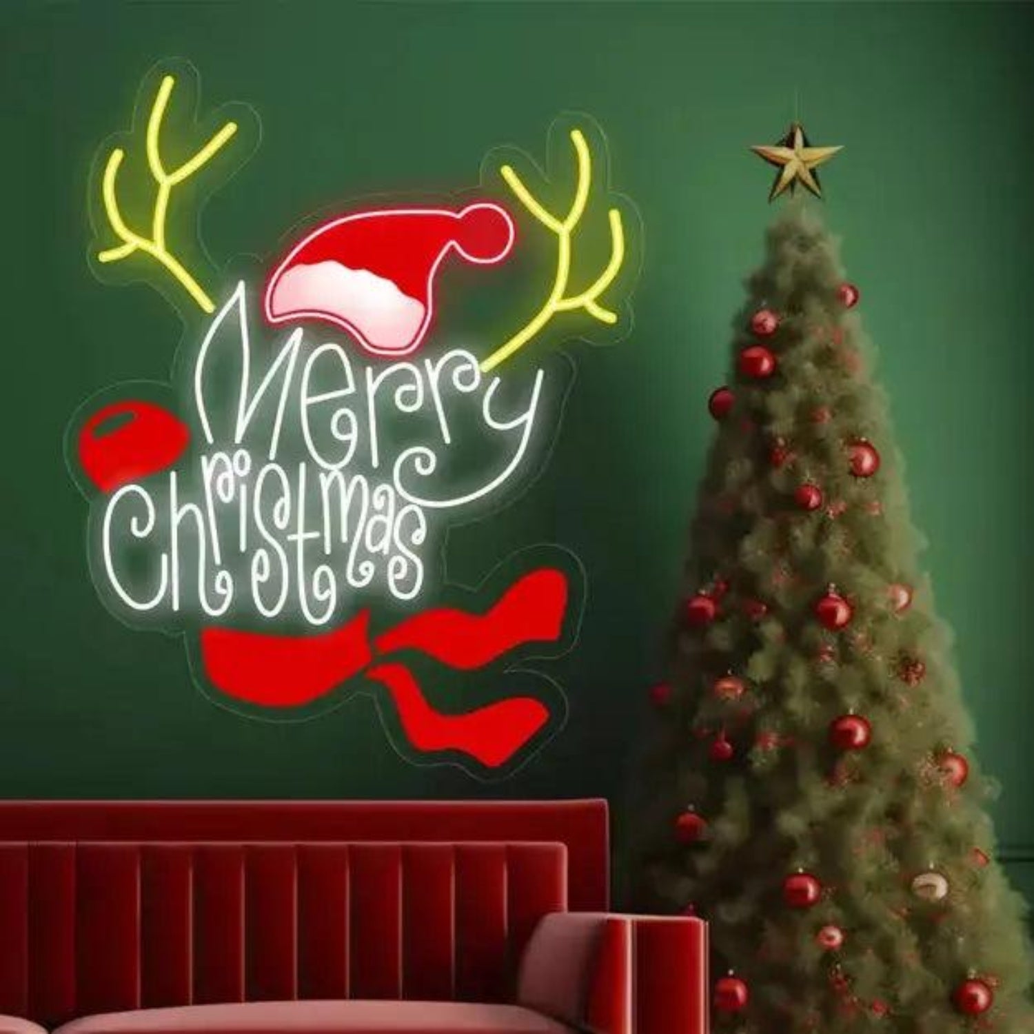 Reindeer Antlers Santa Hat Red-Yellow-White Led Neon Sign For Christmas Decor | Shineneon