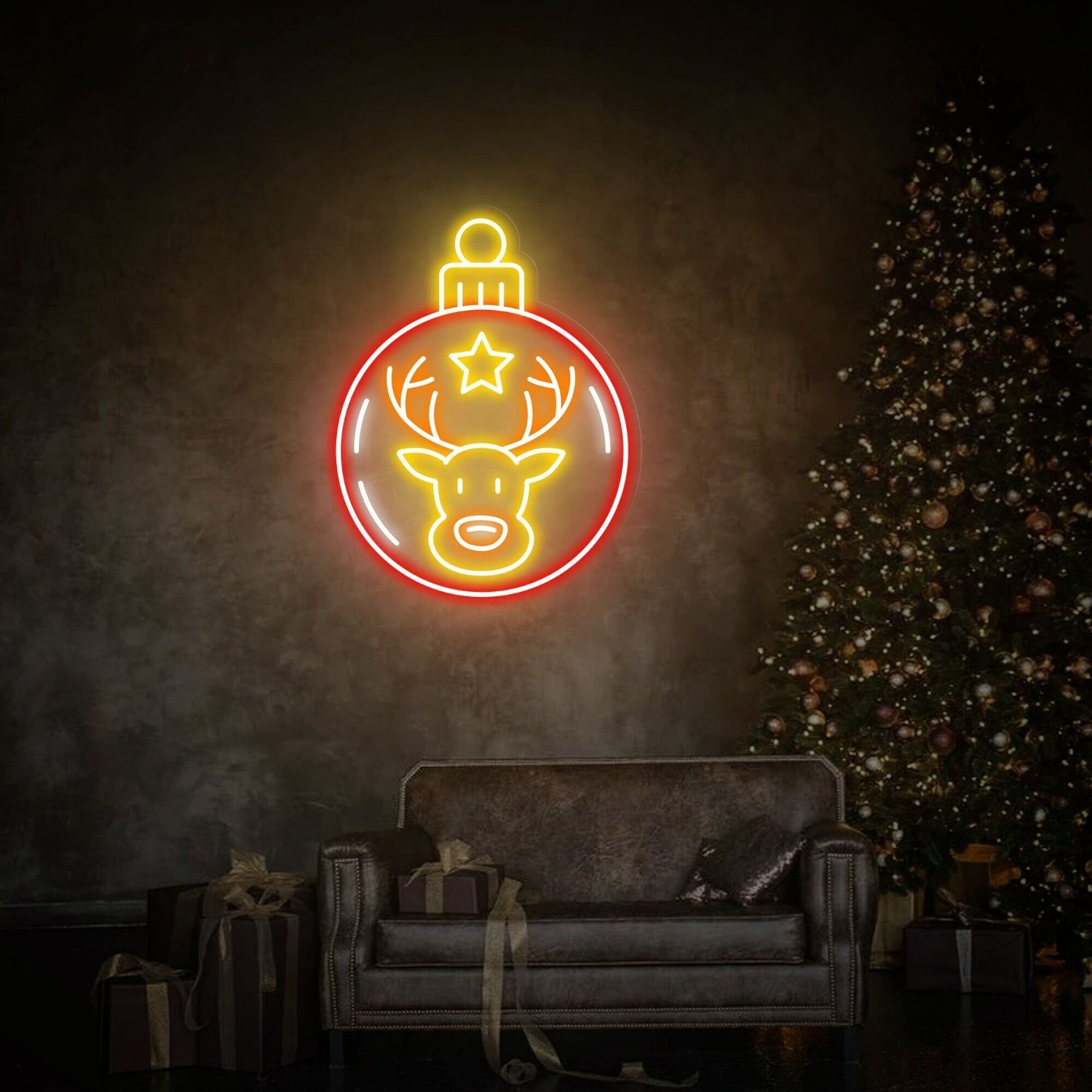 Reindeer In Christmas Led Neon Sign Ball Decor Wall Art | Shineneon