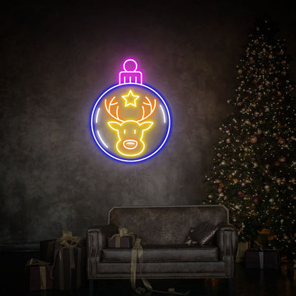 Reindeer In Christmas Led Neon Sign Ball Decor Wall Art | Shineneon