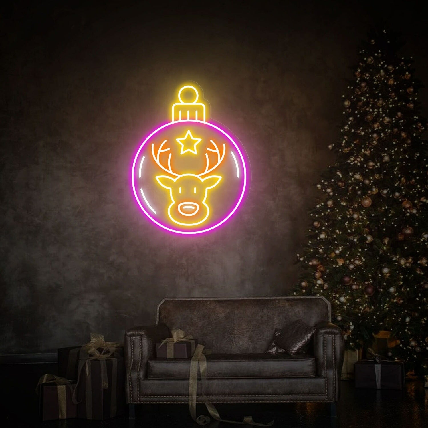 Reindeer In Christmas Led Neon Sign Ball Decor Wall Art | Shineneon