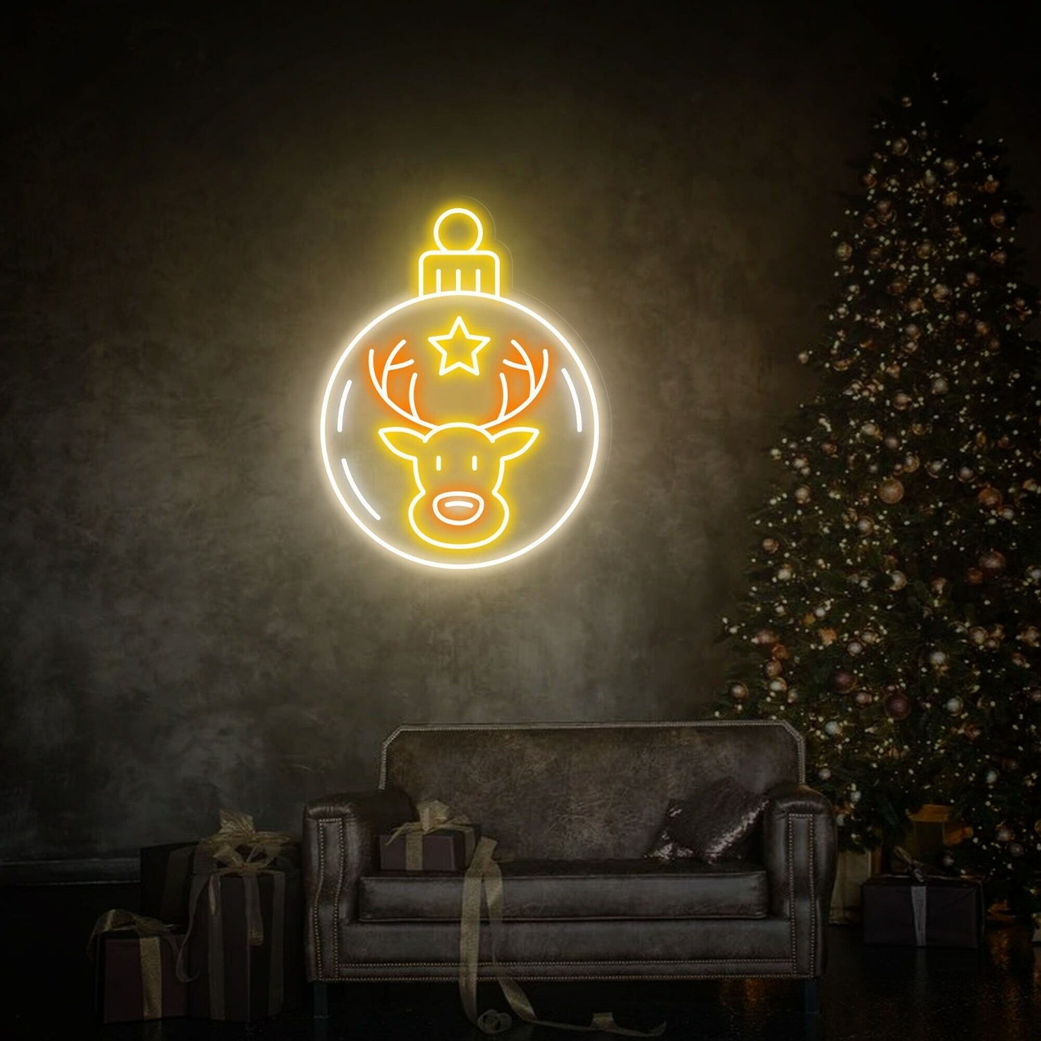 Reindeer In Christmas Led Neon Sign Ball Decor Wall Art | Shineneon