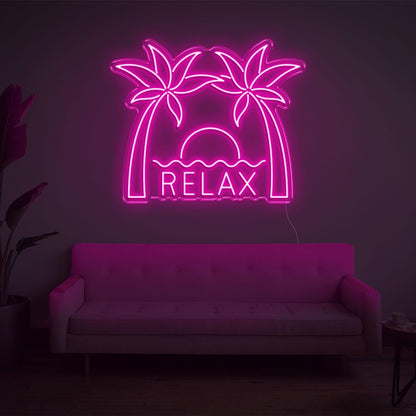 Relax Palm Sunset Led Neon Sign With Vibrant Yellow Glow For Indoor Wall Decor | Shineneon