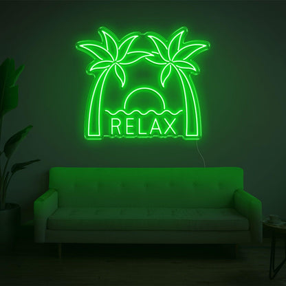Relax Palm Sunset Led Neon Sign With Vibrant Yellow Glow For Indoor Wall Decor | Shineneon