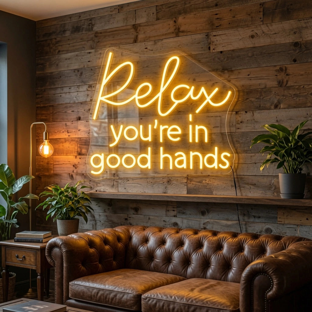 Relax You Re In Good Hands Wall Art LED Neon Sign - 03 Real Lifestyle Scene