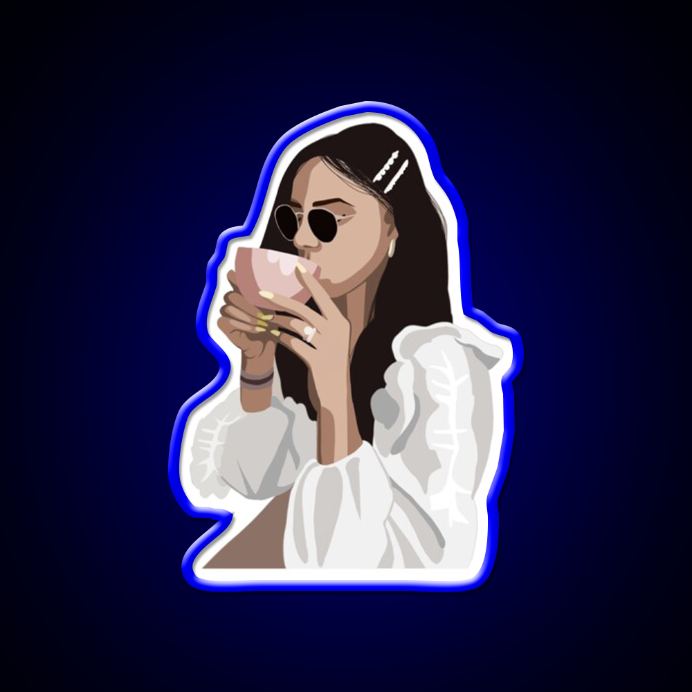 Relaxed Girl With A Coffee Cup Cafe Led Neon Sign Espresso Bar Art Rgb Color