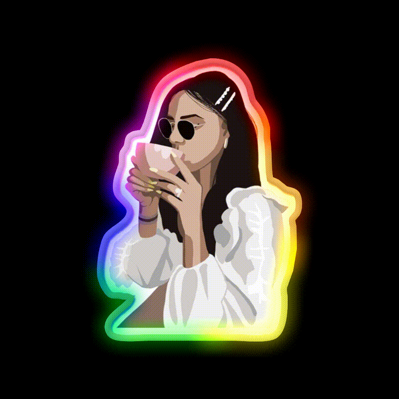 Relaxed Girl With A Coffee Cup Cafe Led Neon Sign Espresso Bar Art Rgb Color