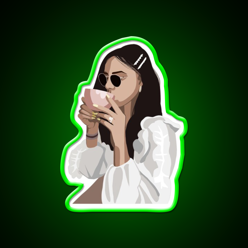 Relaxed Girl With A Coffee Cup Cafe Led Neon Sign Espresso Bar Art Rgb Color