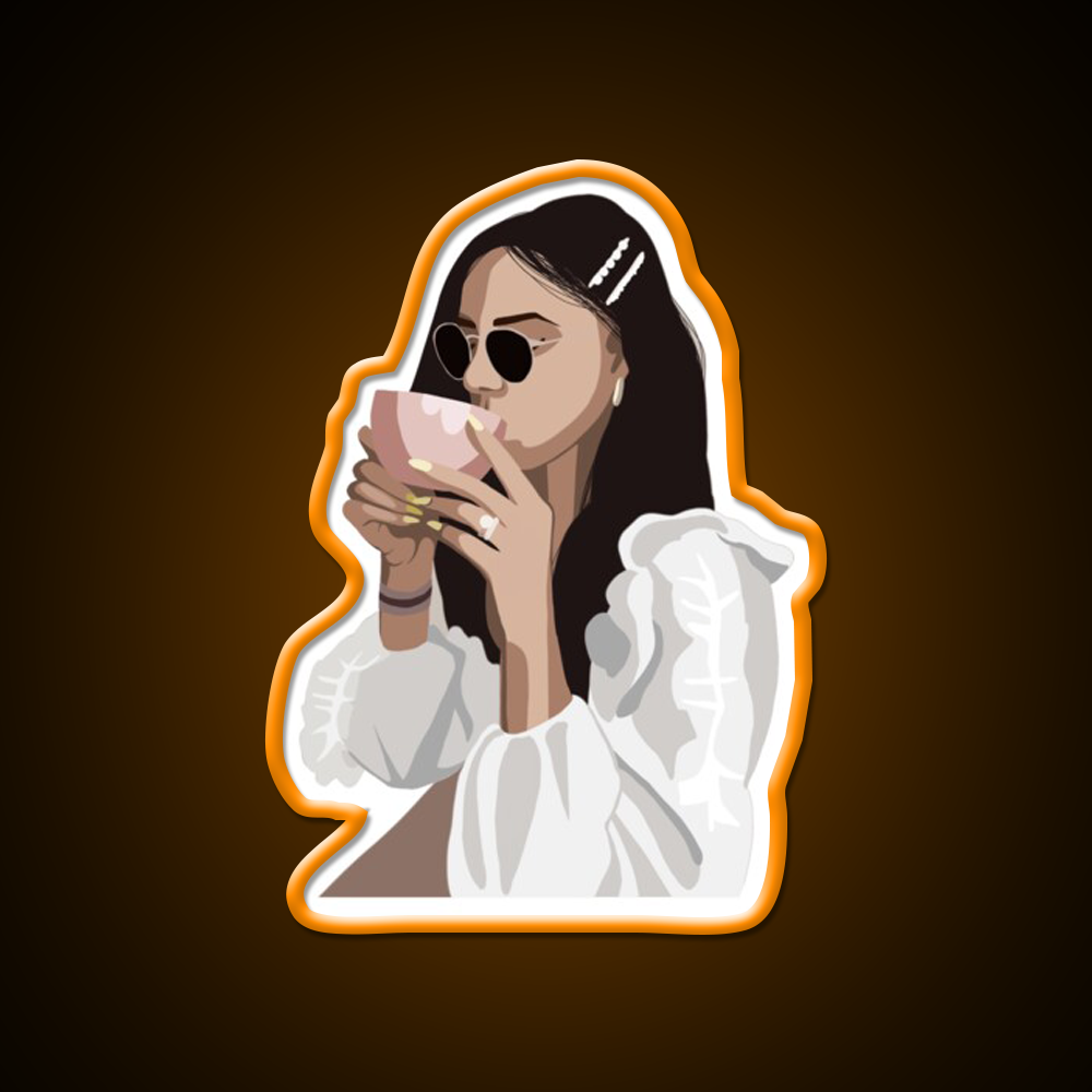 Relaxed Girl With A Coffee Cup Cafe Led Neon Sign Espresso Bar Art Rgb Color