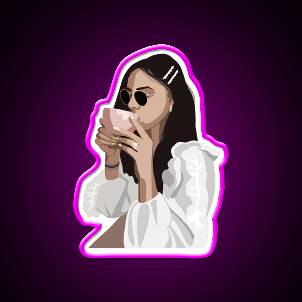 Relaxed Girl With A Coffee Cup Cafe Led Neon Sign Espresso Bar Art Rgb Color