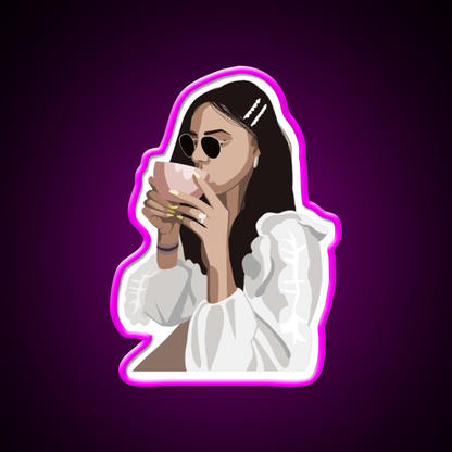 Relaxed Girl With A Coffee Cup Cafe Led Neon Sign Espresso Bar Art Rgb Color