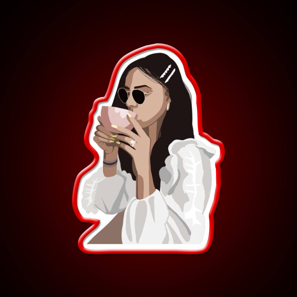 Relaxed Girl With A Coffee Cup Cafe Led Neon Sign Espresso Bar Art Rgb Color