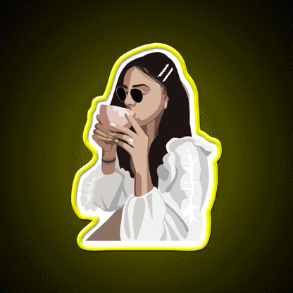 Relaxed Girl With A Coffee Cup Cafe Led Neon Sign Espresso Bar Art Rgb Color