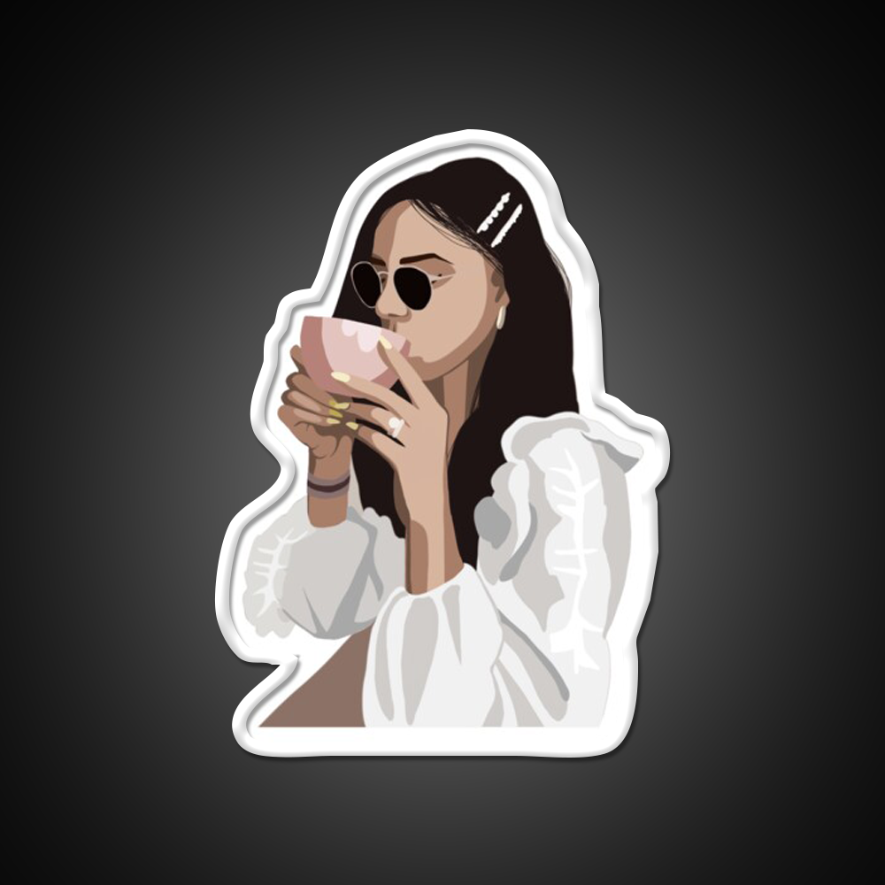 Relaxed Girl With A Coffee Cup Cafe Led Neon Sign Espresso Bar Art Rgb Color