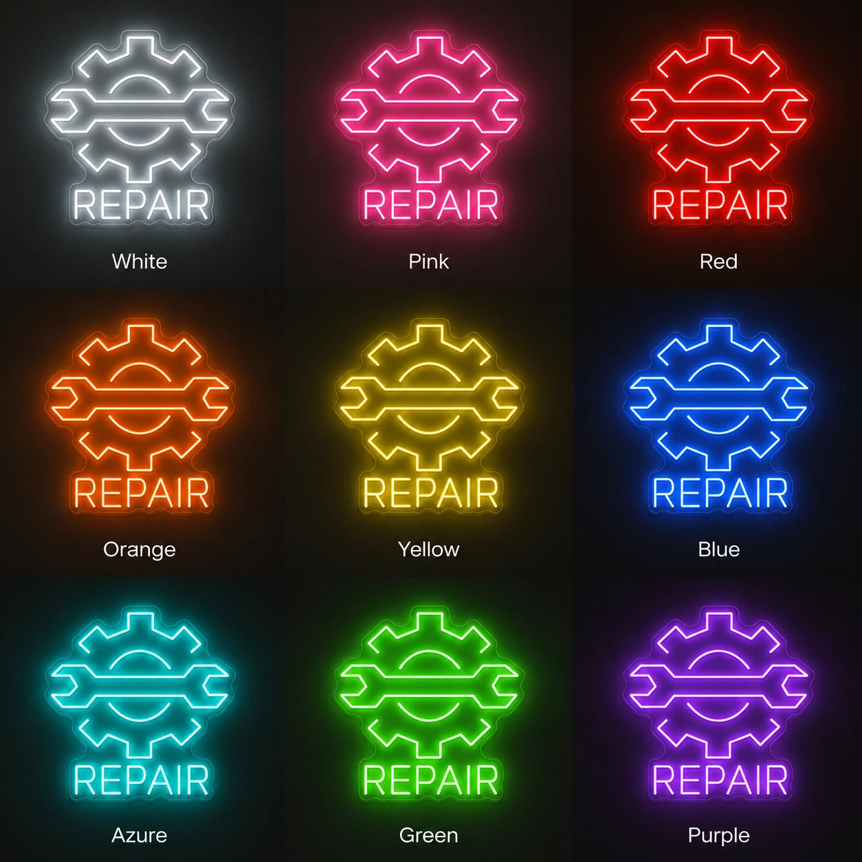 Repair Gear Neon Sign LED Neon Sign color grid