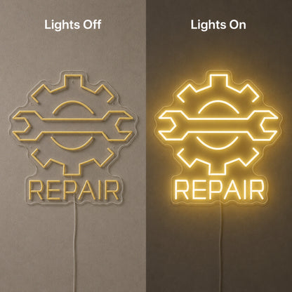 Repair Gear Neon Sign LED Neon Sign day and night comparison