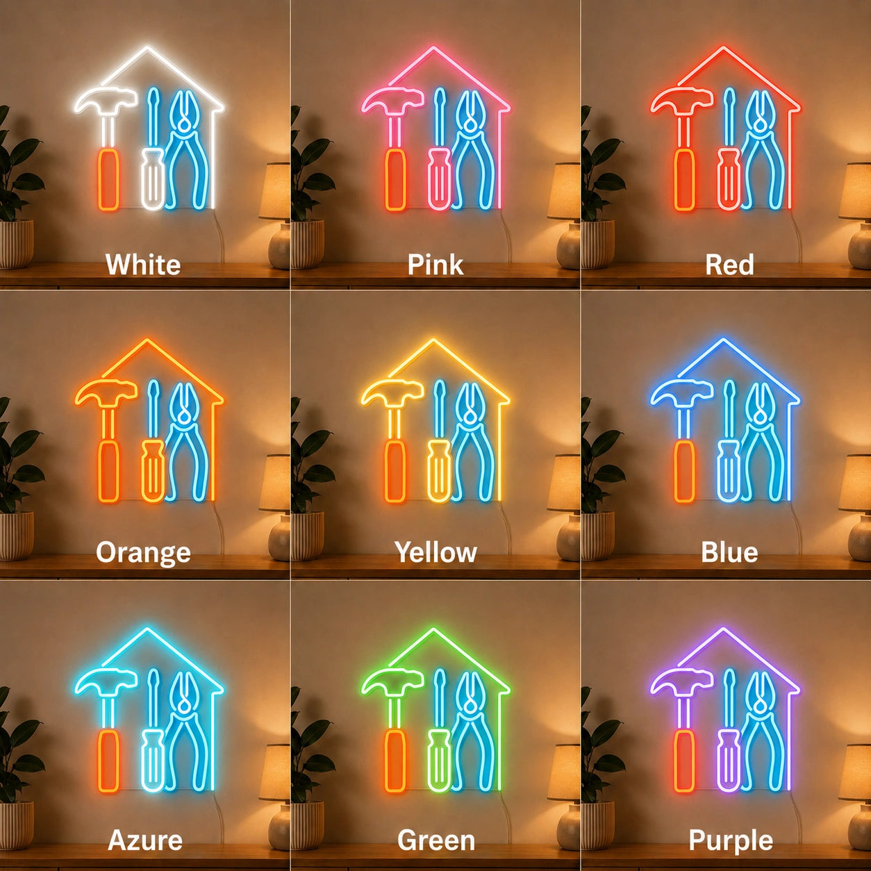 Repair Workshop Tools LED Neon Sign color grid