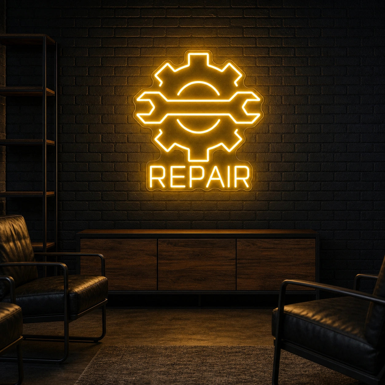 Repair Wrench And Gear LED Neon Sign Garage Man Cave Neon Sign real lifestyle scene