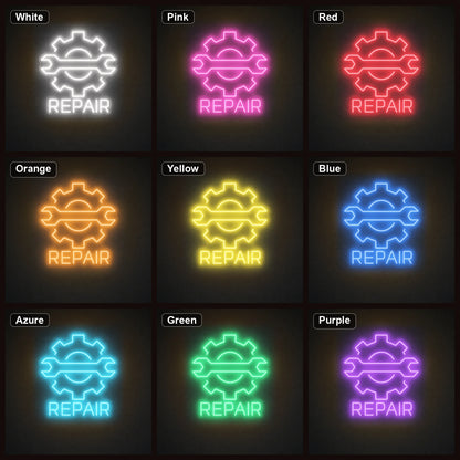 Repair Wrench And Gear LED Neon Sign Garage Man Cave Neon Sign color grid