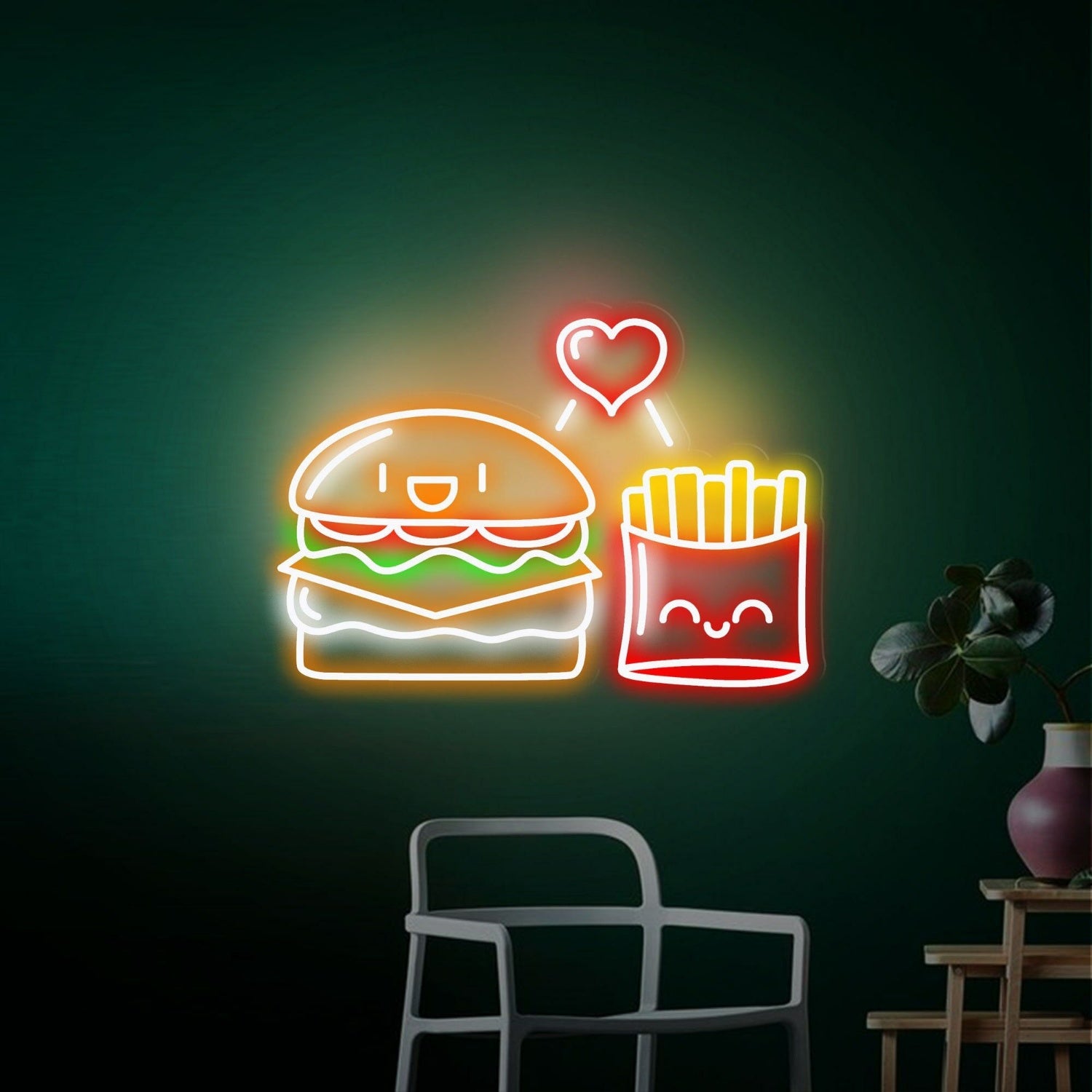 Restaurant Kitchen Or Bar Hamburger Fries Led Neon Sign | Shineneon