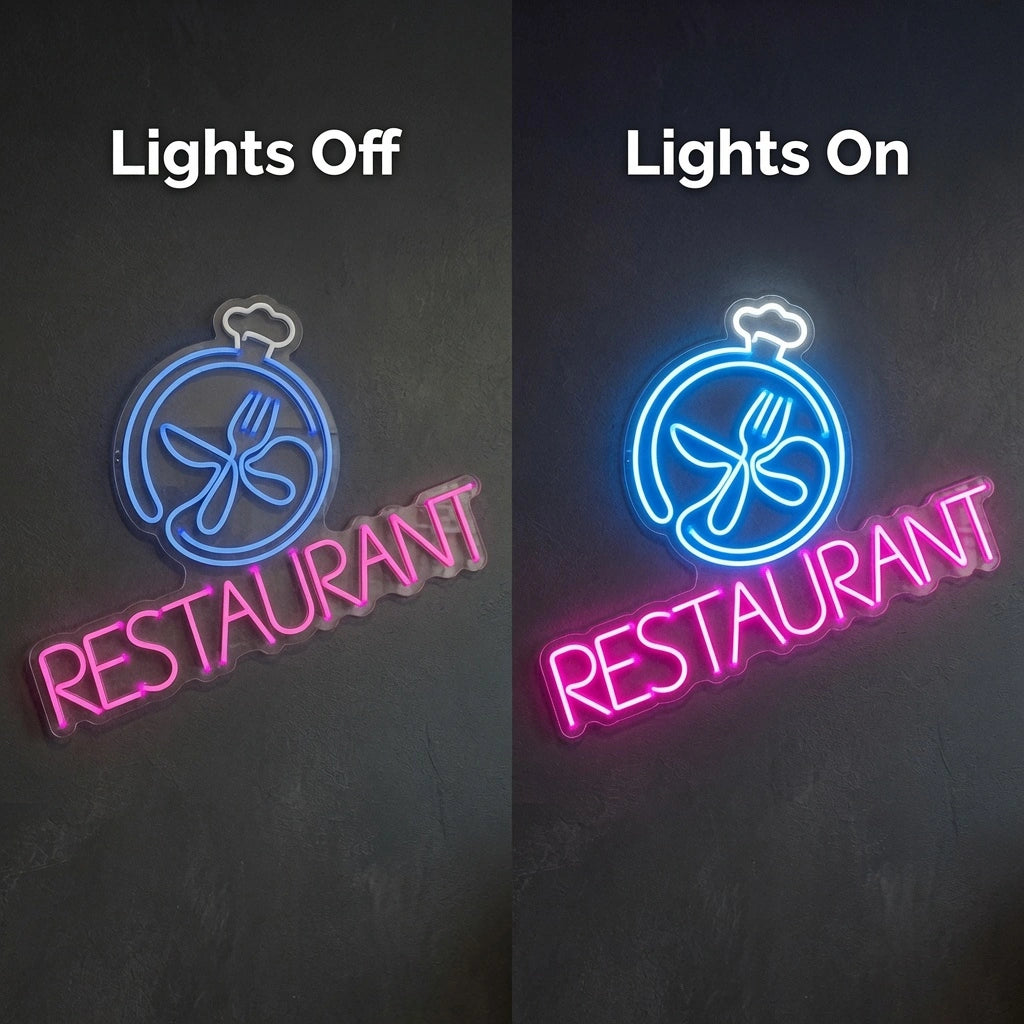Restaurant LED Neon Sign - 06 Day Night Comparison