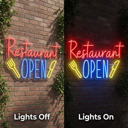 Restaurant Open LED Neon Sign - 06 Day Night Comparison