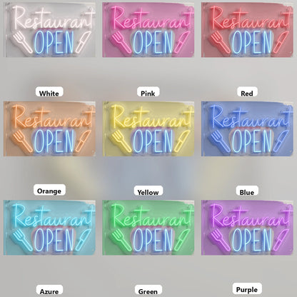 Restaurant Open Wall Decor LED Neon Sign - 05 Color Grid