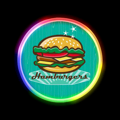 Retro 1950S Diner Hamburger Circle Snack Food Led Neon Sign Rgb Color