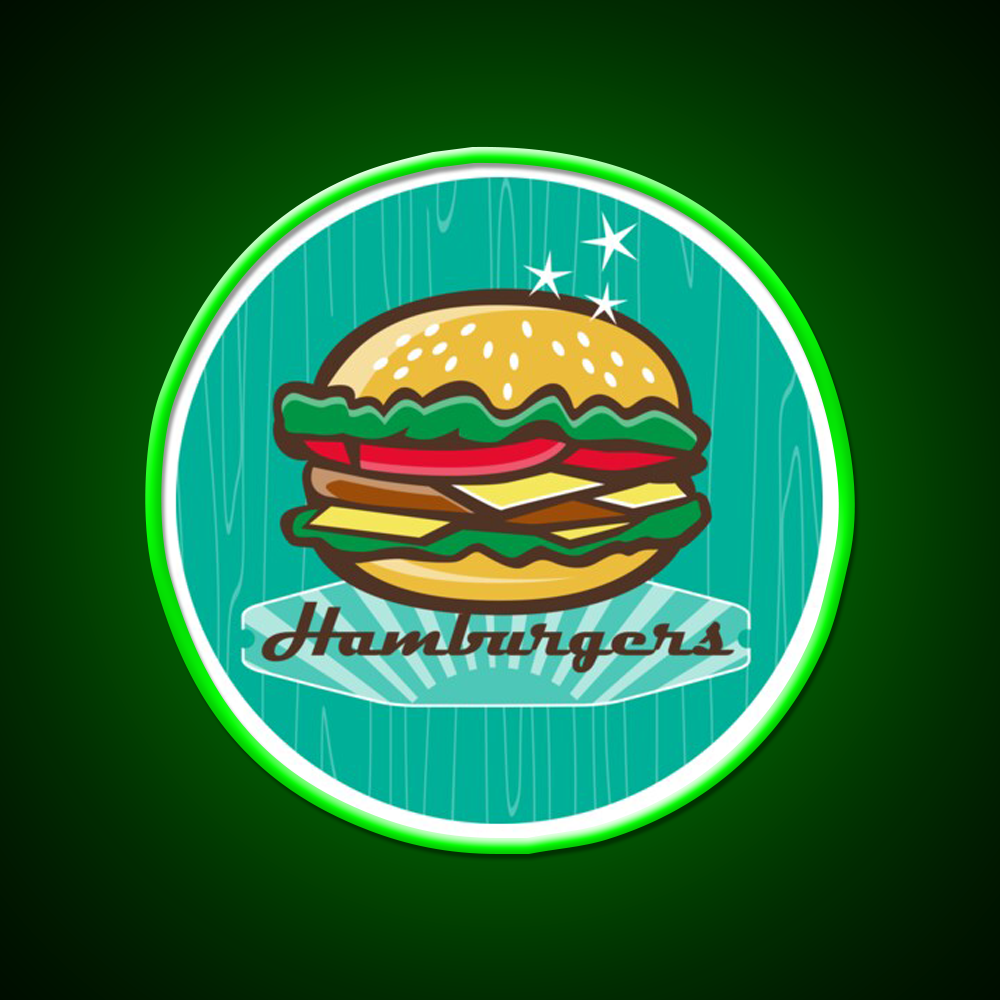 Retro 1950S Diner Hamburger Circle Snack Food Led Neon Sign Rgb Color