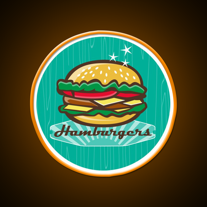 Retro 1950S Diner Hamburger Circle Snack Food Led Neon Sign Rgb Color