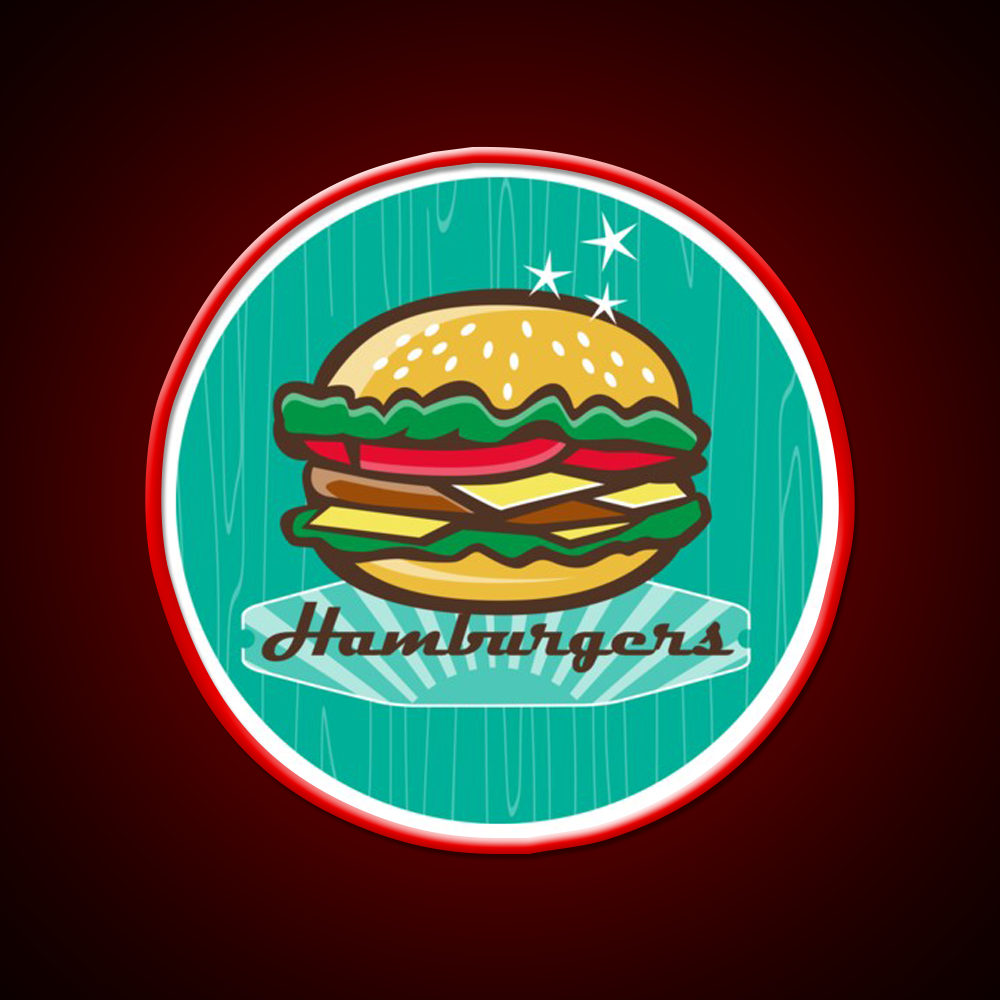 Retro 1950S Diner Hamburger Circle Snack Food Led Neon Sign Rgb Color