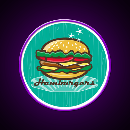 Retro 1950S Diner Hamburger Circle Snack Food Led Neon Sign Rgb Color - Shineneon