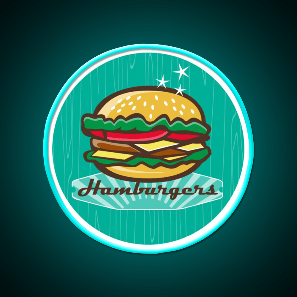 Retro 1950S Diner Hamburger Circle Snack Food Led Neon Sign Rgb Color - Shineneon
