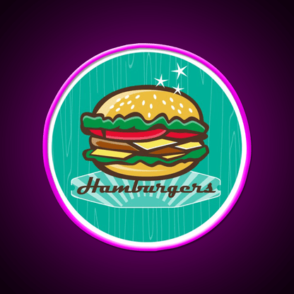 Retro 1950S Diner Hamburger Circle Snack Food Led Neon Sign Rgb Color - Shineneon