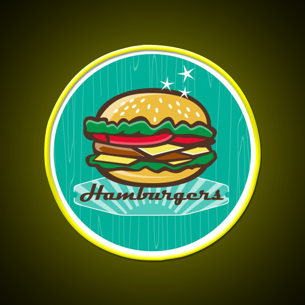 Retro 1950S Diner Hamburger Circle Snack Food Led Neon Sign Rgb Color