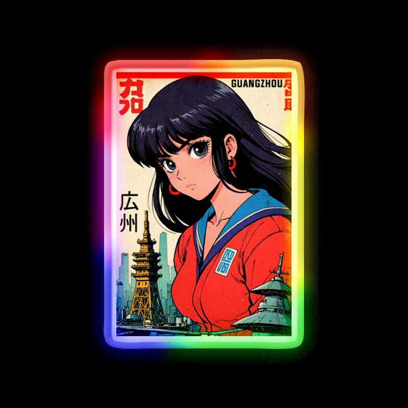 Retro Anime Girl Guangzhou 80S Vintage Travel Asian Cultural Led Neon Sign Rgb Color - LED neon sign close-up detail