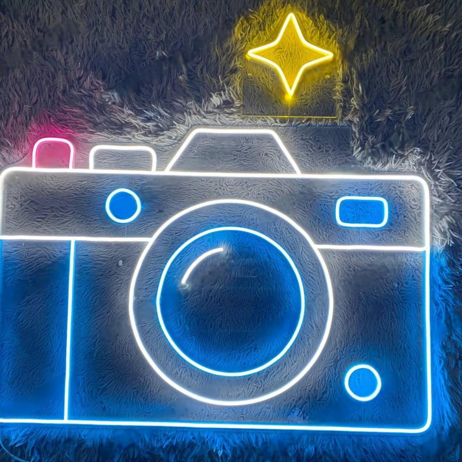 Retro Camera Blue-Pink-Yellow Led Neon Sign For Photography Studio Decor | Shineneon