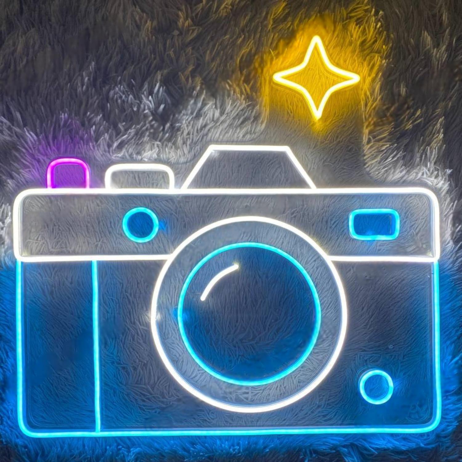 Retro Camera Blue-Pink-Yellow Led Neon Sign For Photography Studio Decor | Shineneon
