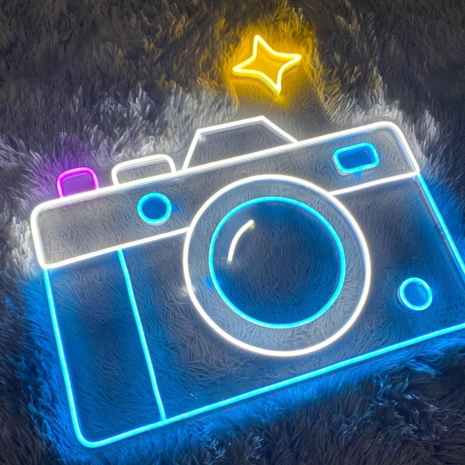 Retro Camera Blue-Pink-Yellow Led Neon Sign For Photography Studio Decor | Shineneon