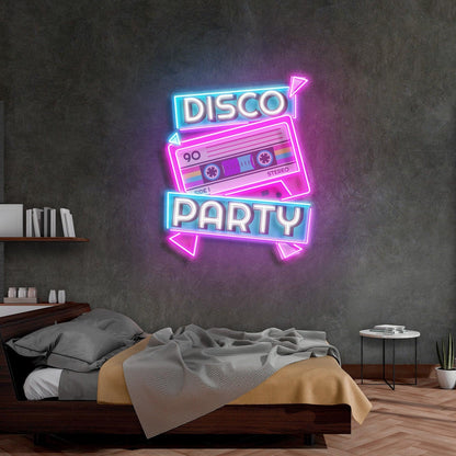 Retro Cassette Disco Party Pink Blue White Uv Printed Led Neon Sign For Bedroom Decor | Shineneon