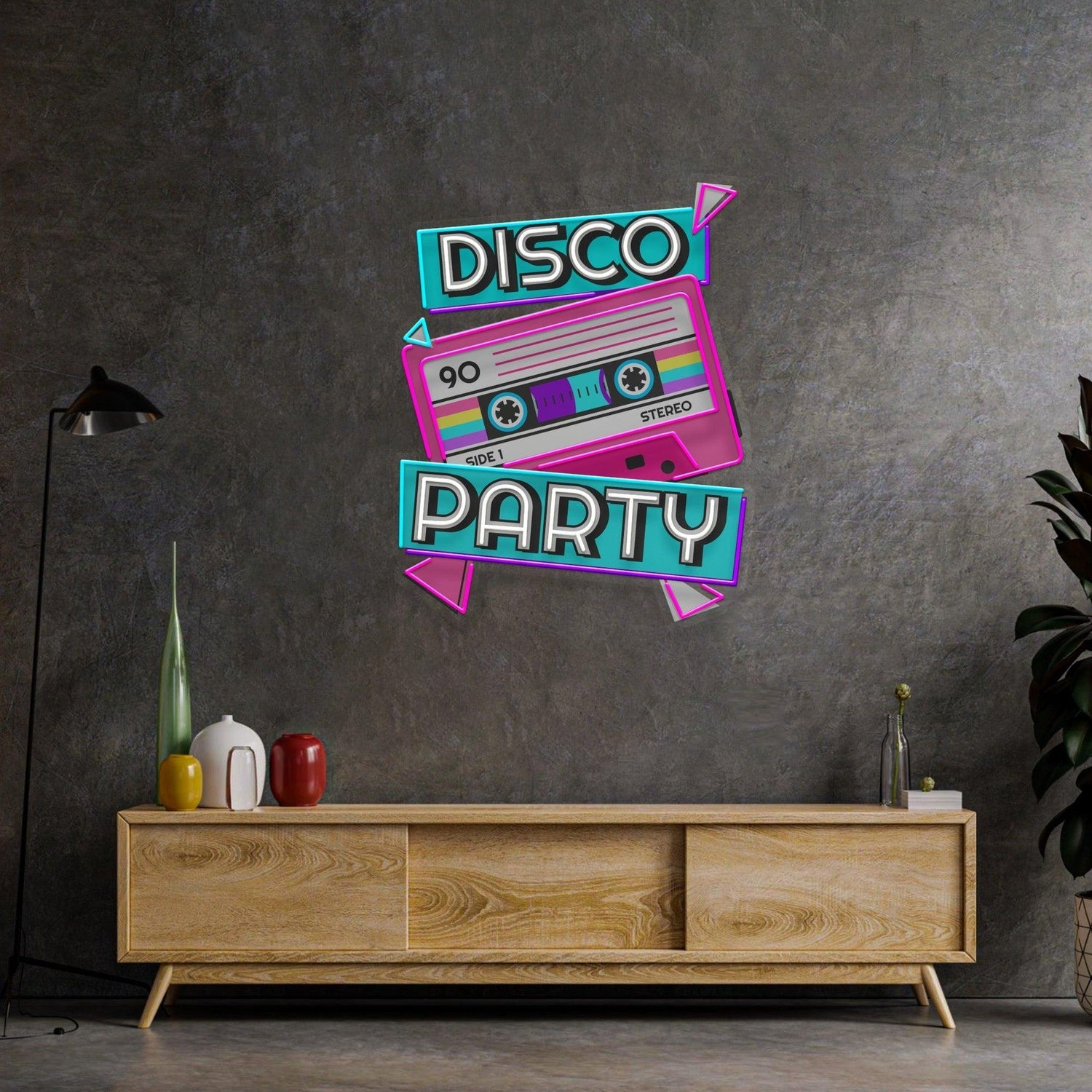 Retro Cassette Disco Party Pink Blue White Uv Printed Led Neon Sign For Bedroom Decor | Shineneon