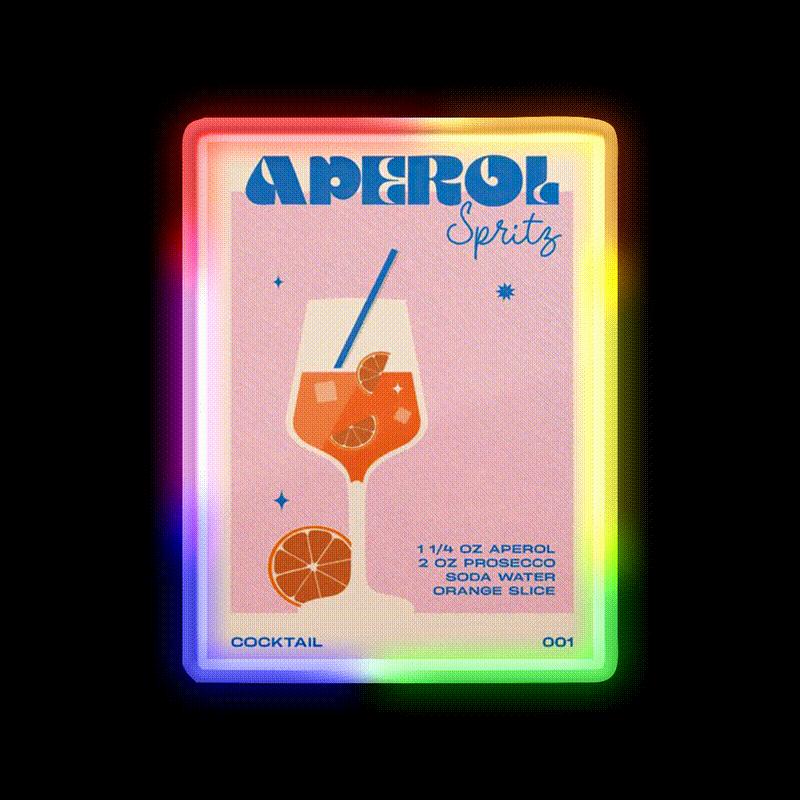 Retro Cocktail Aperol Spritz Unframed Cocktail Bar Decor Led Neon Sign Rgb Color - LED neon sign close-up detail