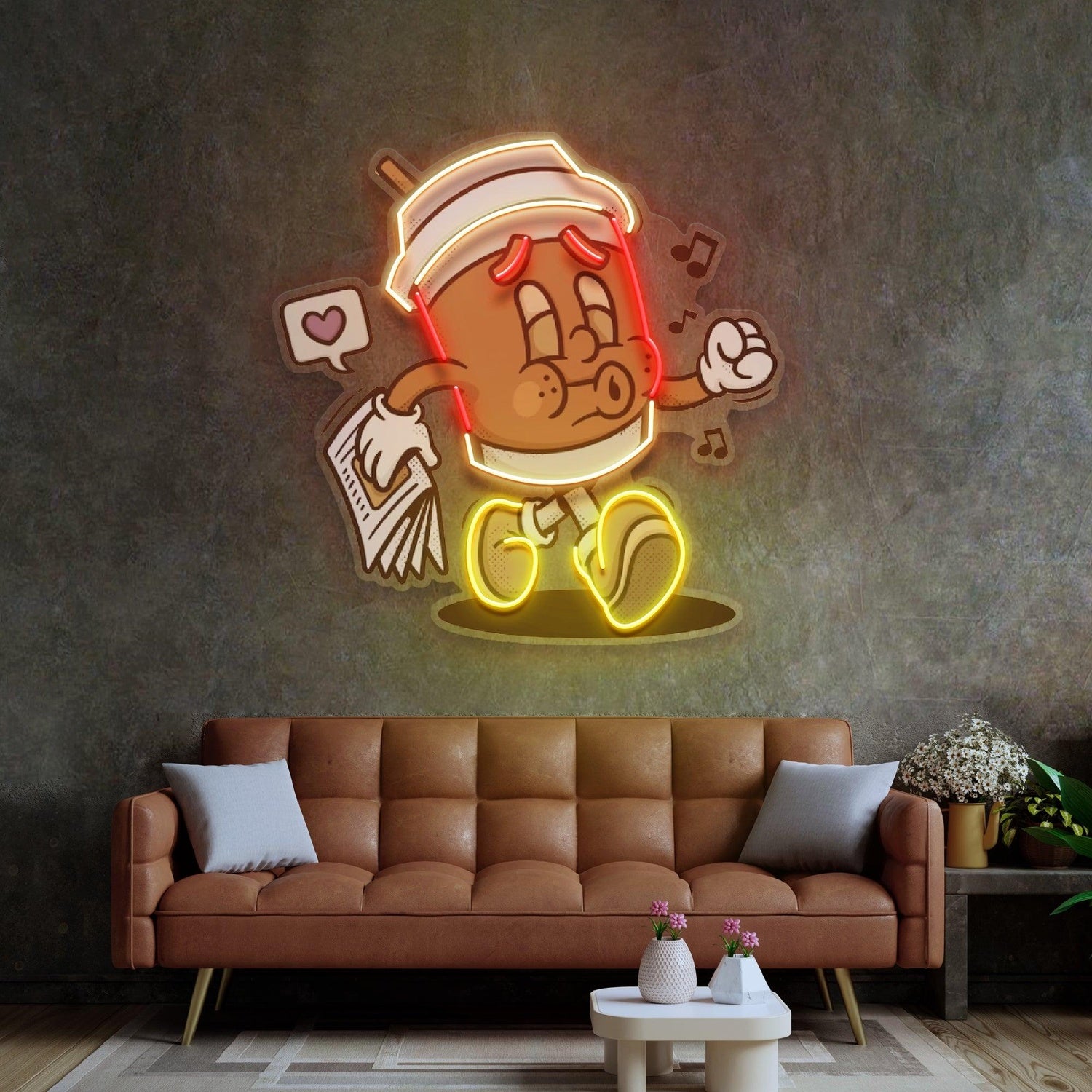 Retro Coffee Cup Cartoon Uv Printed Led Neon Sign For Cafe Home Decor | Shineneon